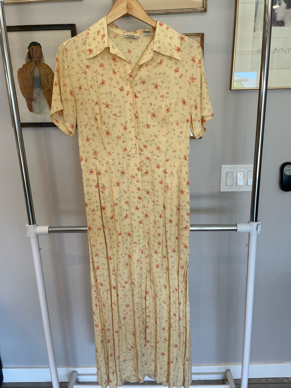 Eddie Bauer Yellow Floral Button-Front Maxi Dress